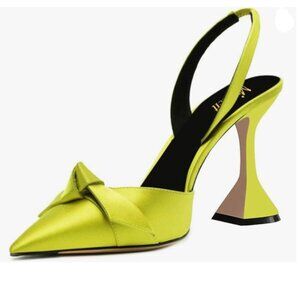 Miss left Green Pointed Toe Slingback Pumps Bowknots Slip On Elastic Sandals